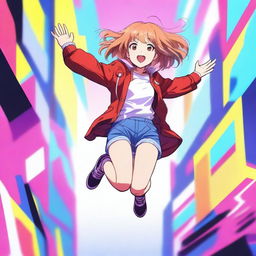 A digital art image showcasing an anime girl happily jumping with excitement