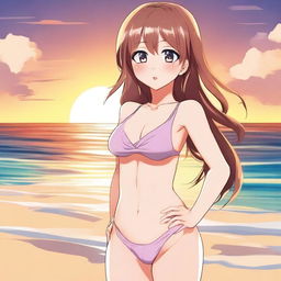 A digital art image of an anime girl in a tasteful swimsuit