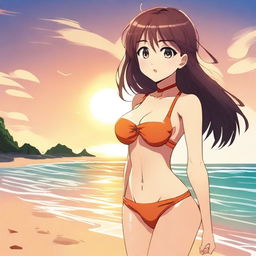 A digital art image of an anime girl in a tasteful swimsuit