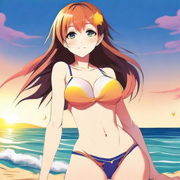 A digital art image of an anime girl in a tasteful swimsuit