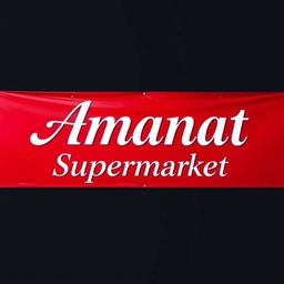 A vibrant and eye-catching banner for 'Amanat Supermarket' featuring a bold, red background