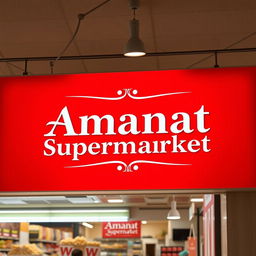 A vibrant and eye-catching banner for 'Amanat Supermarket' featuring a bold, red background