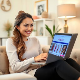 A beautiful woman shopping online at 'Store Oasis' from her personal laptop