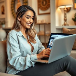 A beautiful woman shopping online at 'Store Oasis' from her personal laptop