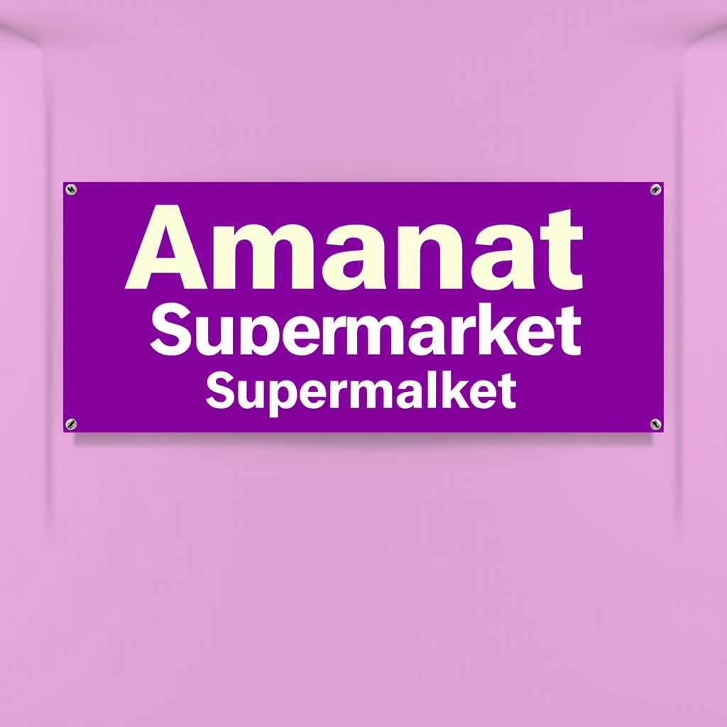 A banner design for 'Amanat Supermarket', featuring a vibrant purple background with bold, white-colored text displaying the name 'Amanat Supermarket' prominently