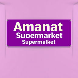 A banner design for 'Amanat Supermarket', featuring a vibrant purple background with bold, white-colored text displaying the name 'Amanat Supermarket' prominently