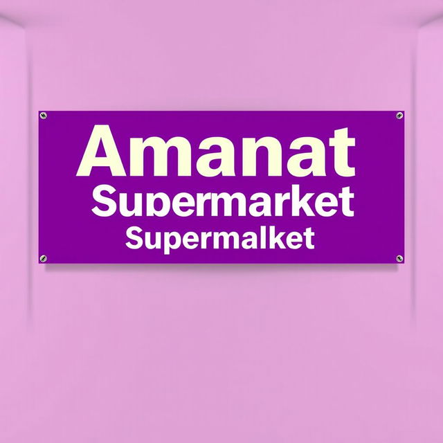 A banner design for 'Amanat Supermarket', featuring a vibrant purple background with bold, white-colored text displaying the name 'Amanat Supermarket' prominently