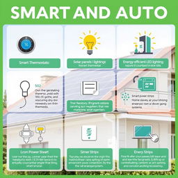 A visually appealing and informative poster showing smart and auto energy-saving methods