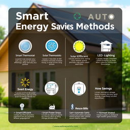 A visually appealing and informative poster showing smart and auto energy-saving methods