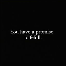 A minimalist wallpaper featuring a deep black background with the elegant phrase "You have a promise to fulfill" written in bold, white, modern typography