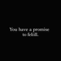 A minimalist wallpaper featuring a deep black background with the elegant phrase "You have a promise to fulfill" written in bold, white, modern typography