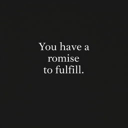 A minimalist wallpaper featuring a deep black background with the elegant phrase "You have a promise to fulfill" written in bold, white, modern typography