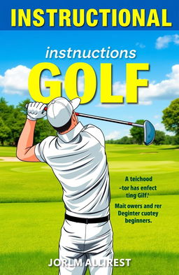 An instructional golf book cover, featuring a vibrant illustration of a golfer in mid-swing, demonstrating the perfect technique