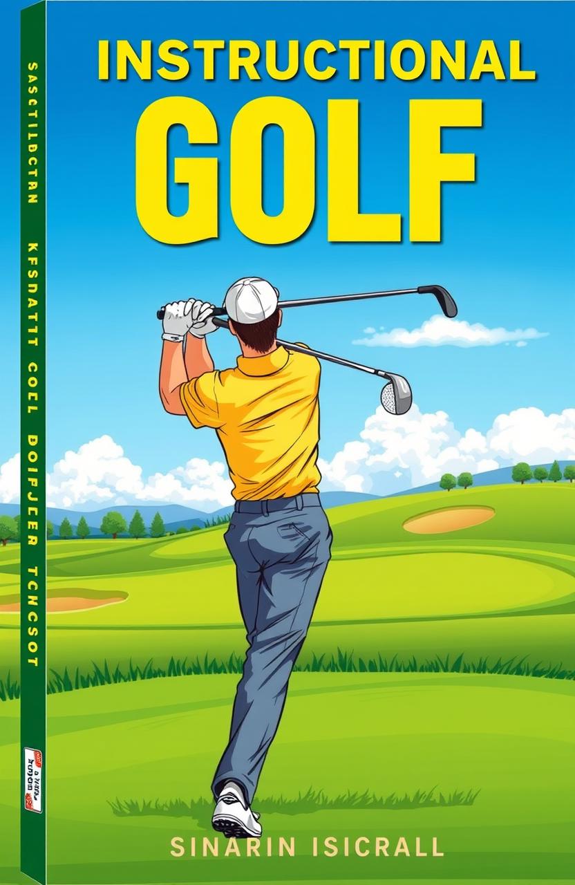 An instructional golf book cover, featuring a vibrant illustration of a golfer in mid-swing, demonstrating the perfect technique