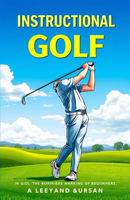 An instructional golf book cover, featuring a vibrant illustration of a golfer in mid-swing, demonstrating the perfect technique