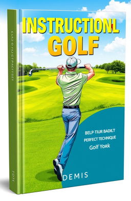 An instructional golf book cover, featuring a vibrant illustration of a golfer in mid-swing, demonstrating the perfect technique