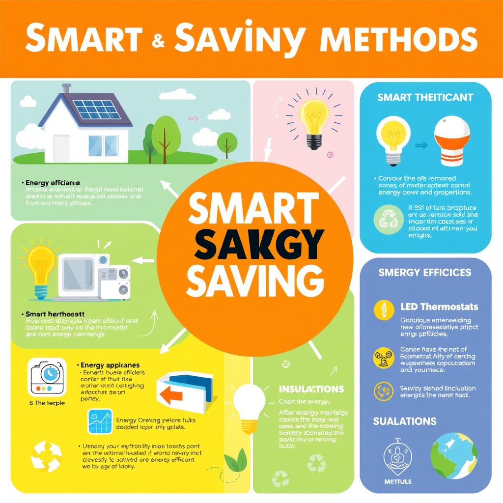 A visually appealing educational poster illustrating smart and energy-saving methods