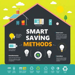 A visually appealing educational poster illustrating smart and energy-saving methods