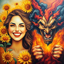 A vivid and thought-provoking artistic depiction contrasting joy and anger