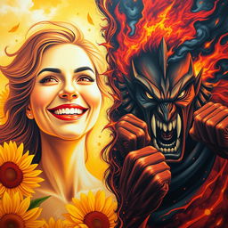 A vivid and thought-provoking artistic depiction contrasting joy and anger