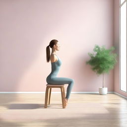 A high-quality digital art image showcasing a serene scene of chair yoga