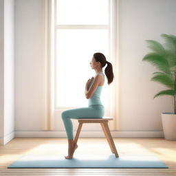 A high-quality digital art image showcasing a serene scene of chair yoga