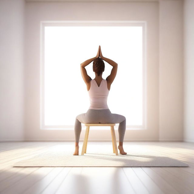 A high-quality digital art image showcasing a serene scene of chair yoga