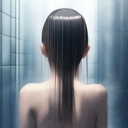 A high-quality digital art image depicting a young girl in a shower