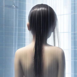 A high-quality digital art image depicting a young girl in a shower