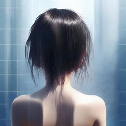 A high-quality digital art image depicting a young girl in a shower