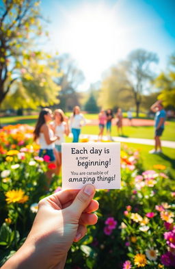 A vibrant and uplifting scene depicting a bright, cheerful environment filled with colorful flowers and sunshine