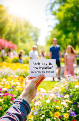 A vibrant and uplifting scene depicting a bright, cheerful environment filled with colorful flowers and sunshine