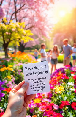 A vibrant and uplifting scene depicting a bright, cheerful environment filled with colorful flowers and sunshine