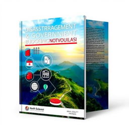 A captivating book cover design focusing on disaster management and government budgeting, specifically for North Sulawesi province