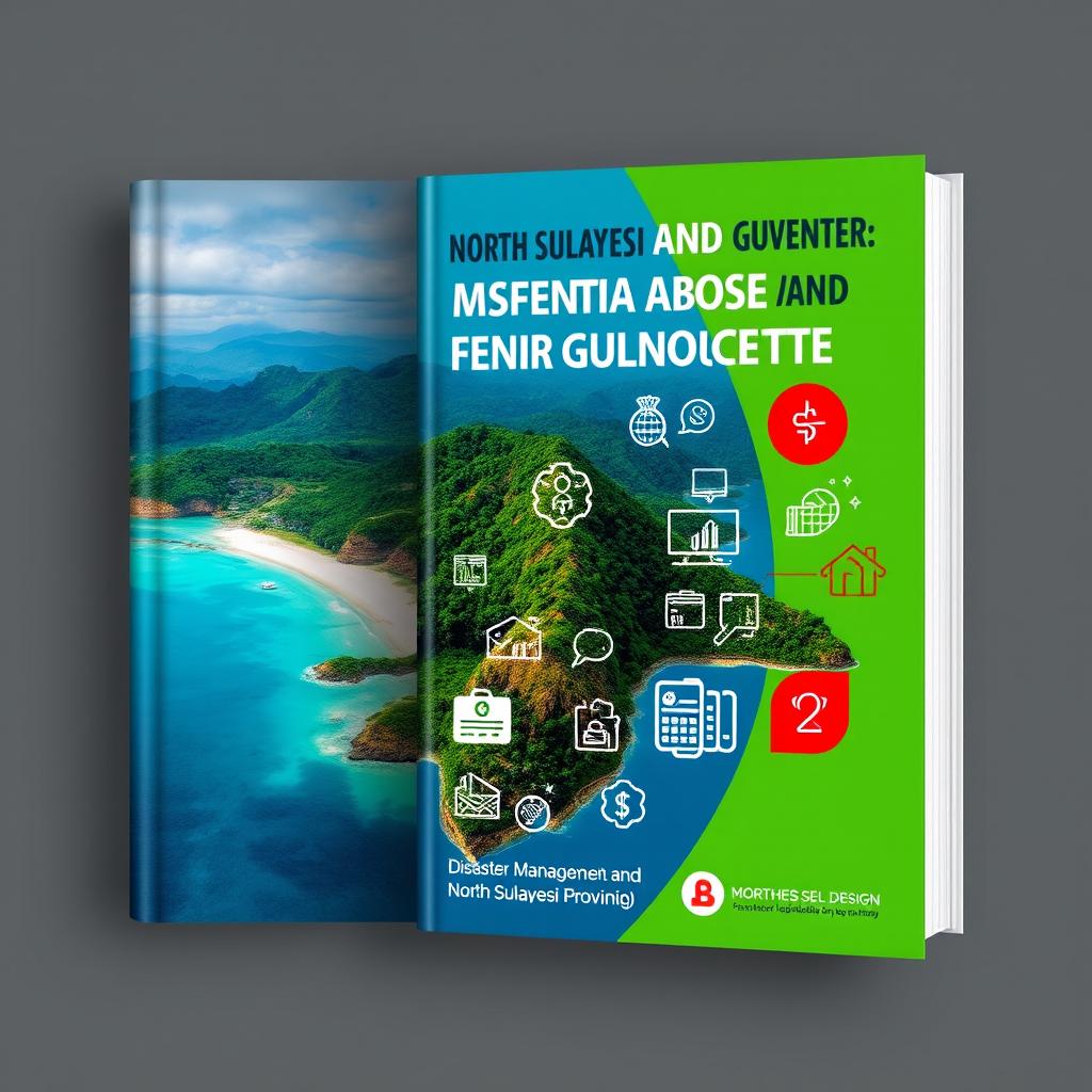 A captivating book cover design focusing on disaster management and government budgeting, specifically for North Sulawesi province