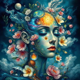 A stunningly detailed and imaginative representation of a human figure, blending various elements of nature and abstract art