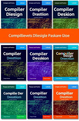 A collection of 10 book cover designs for a Computer Science book titled 'Compiler Design'