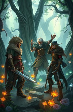 A dynamic fantasy scene depicting a group of characters in a magical world, all reincarnated from Earth, strategizing on how to destroy magic with a sense of urgency and teamwork