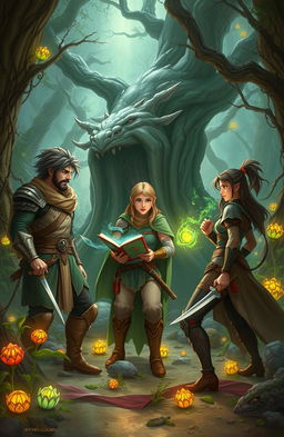 A dynamic fantasy scene depicting a group of characters in a magical world, all reincarnated from Earth, strategizing on how to destroy magic with a sense of urgency and teamwork