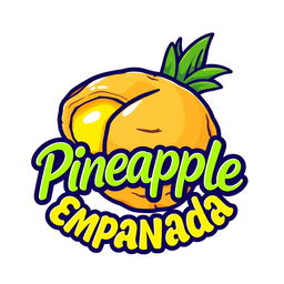 A vibrant logo design featuring a pineapple empanada, with a golden-brown crust that looks flaky and inviting