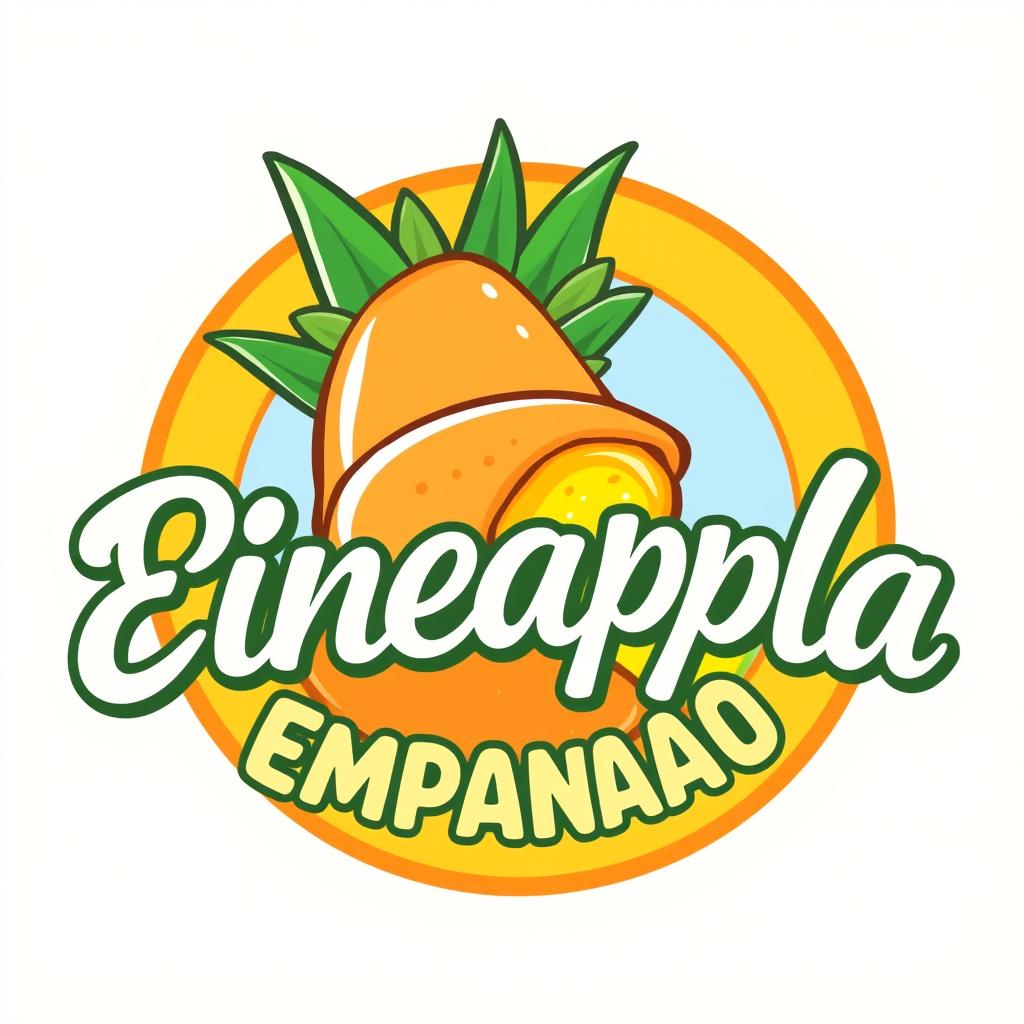 A vibrant logo design featuring a pineapple empanada, with a golden-brown crust that looks flaky and inviting