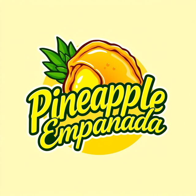 A vibrant logo design featuring a pineapple empanada, with a golden-brown crust that looks flaky and inviting