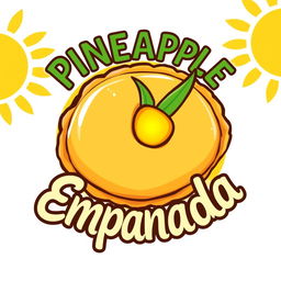 A vibrant logo design featuring a pineapple empanada, with a golden-brown crust that looks flaky and inviting