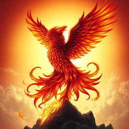 A majestic and powerful phoenix rising from its ashes, symbolizing rebirth and evolution