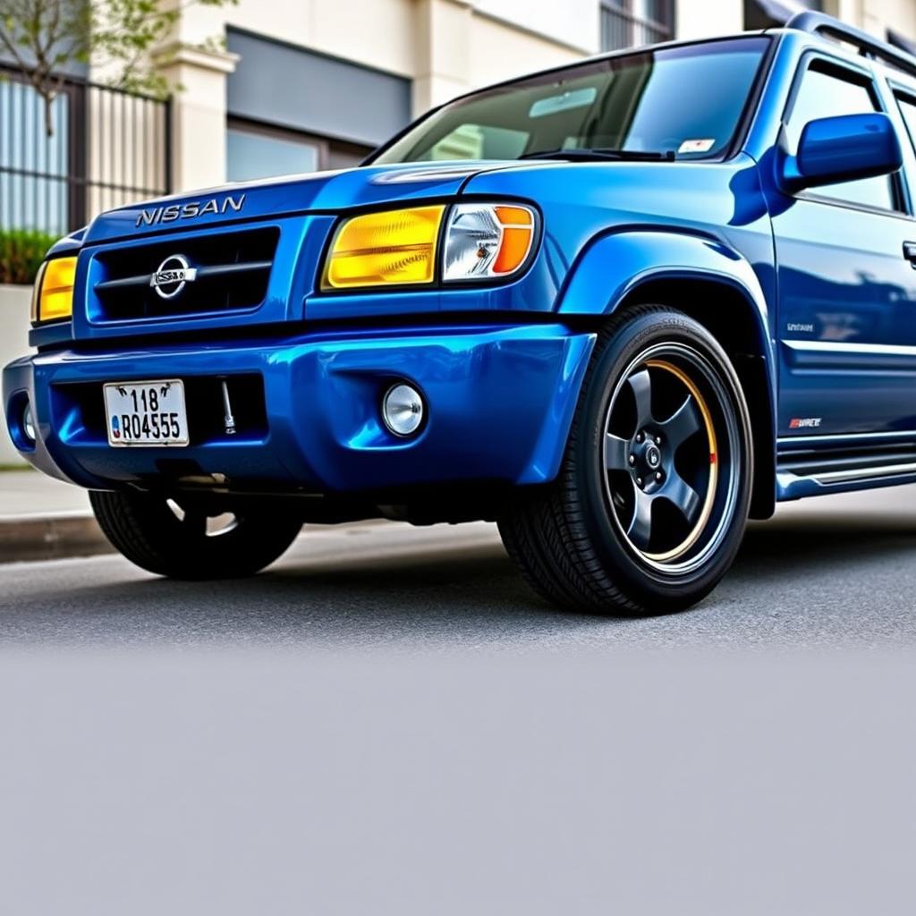 A 2001 Nissan Pathfinder SE R50, exquisitely painted in Nissan's TV2 Bayside Blue, showcasing a sporty 2-inch lowered suspension