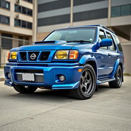 A 2001 Nissan Pathfinder SE R50, exquisitely painted in Nissan's TV2 Bayside Blue, showcasing a sporty 2-inch lowered suspension