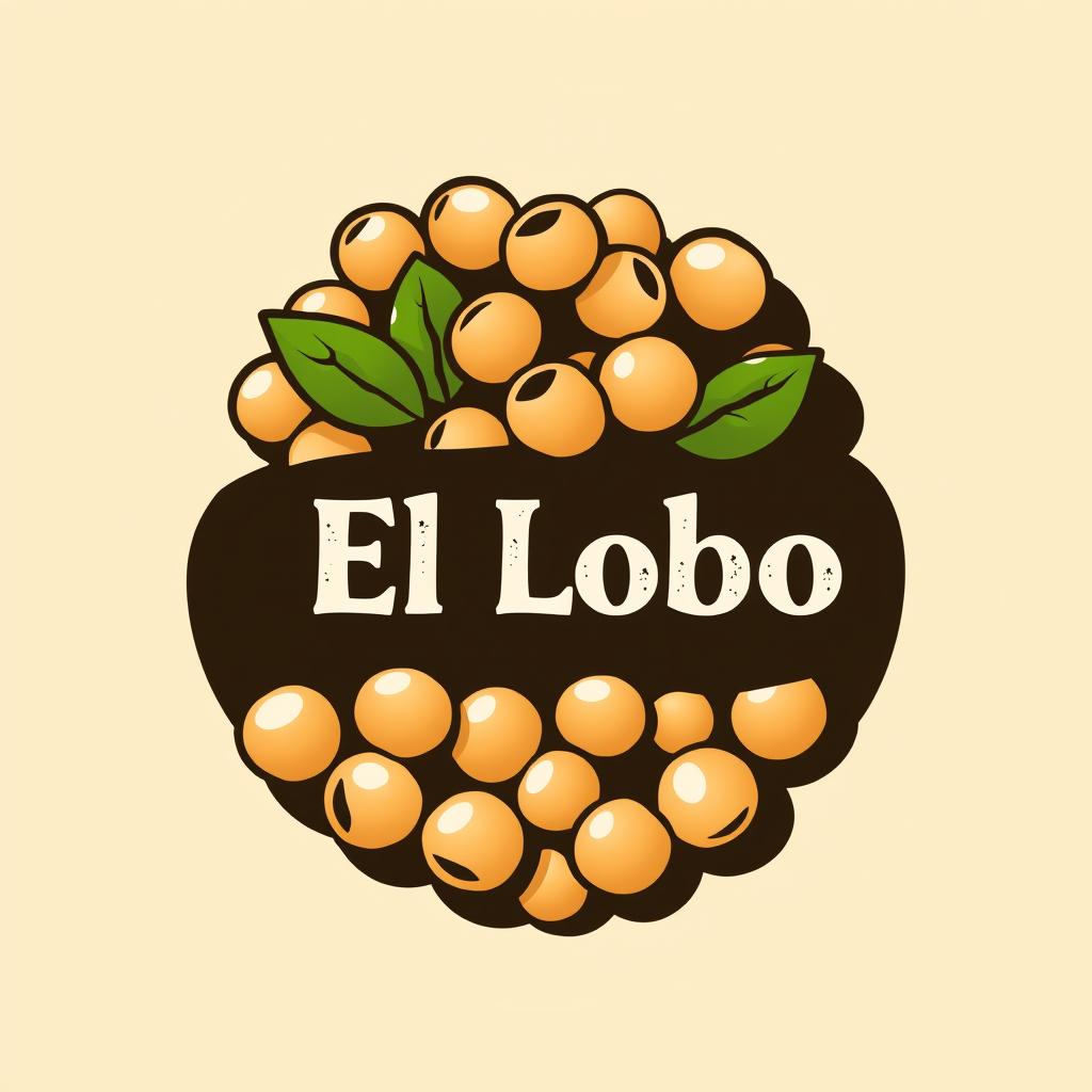 A creative logo design featuring chickpeas prominently, with the text 'El Lobo' stylishly integrated in the center