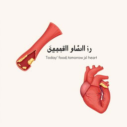 A detailed anatomical illustration of a damaged artery and a damaged heart, showcasing the effects of atherosclerosis