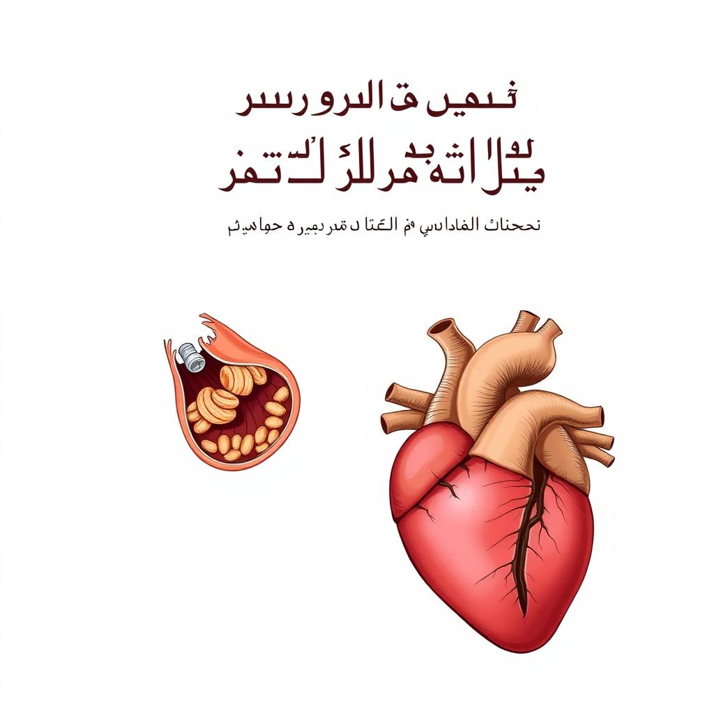 A detailed anatomical illustration of a damaged artery and a damaged heart, showcasing the effects of atherosclerosis