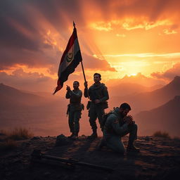 A powerful and evocative scene depicting the resilience and bravery of martyrs and warriors